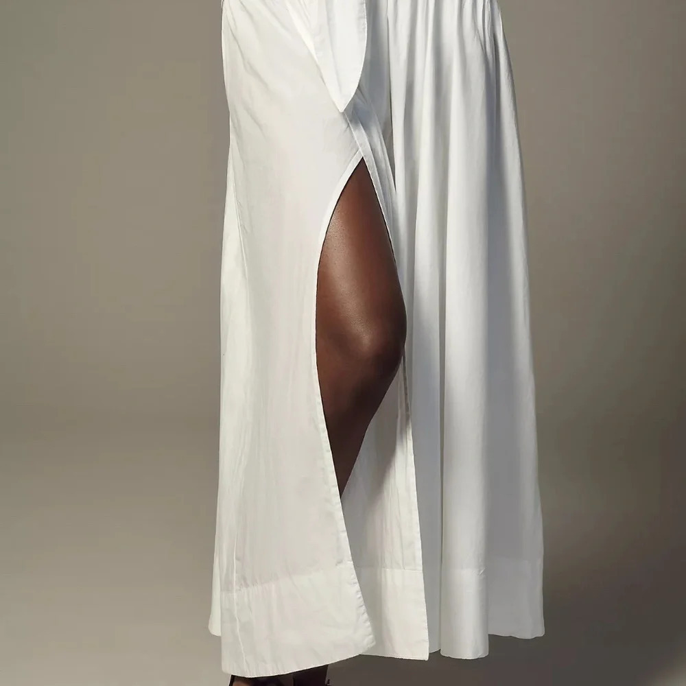 NWT Anthropologie White Poplin Side-Slit Front-Tie Skirt 3X - Picture 7 of 8
